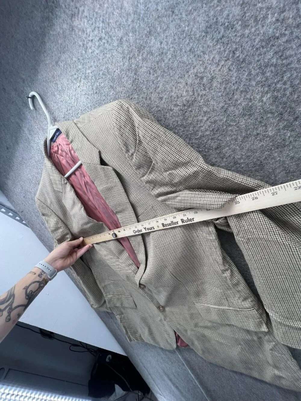 Alan Flusser Blazer Mens 44R Beige Check Wool Sport Coat Jacket Business Casual